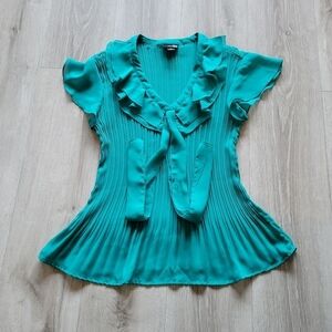 Women's Large Petite East 5th Green Tie Front Blouse